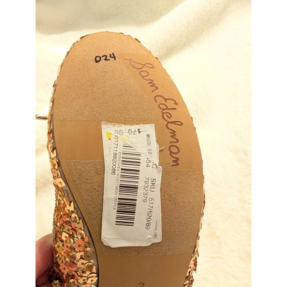 Sam Edelman Gold Sequin Ballet Flats Embellished Bow Sparkle Party Shoes Girls 2 - Picture 10 of 13